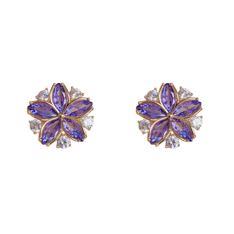 Elegant Full-Zircon Five-Petal Flower Stud Earrings – Floral Design