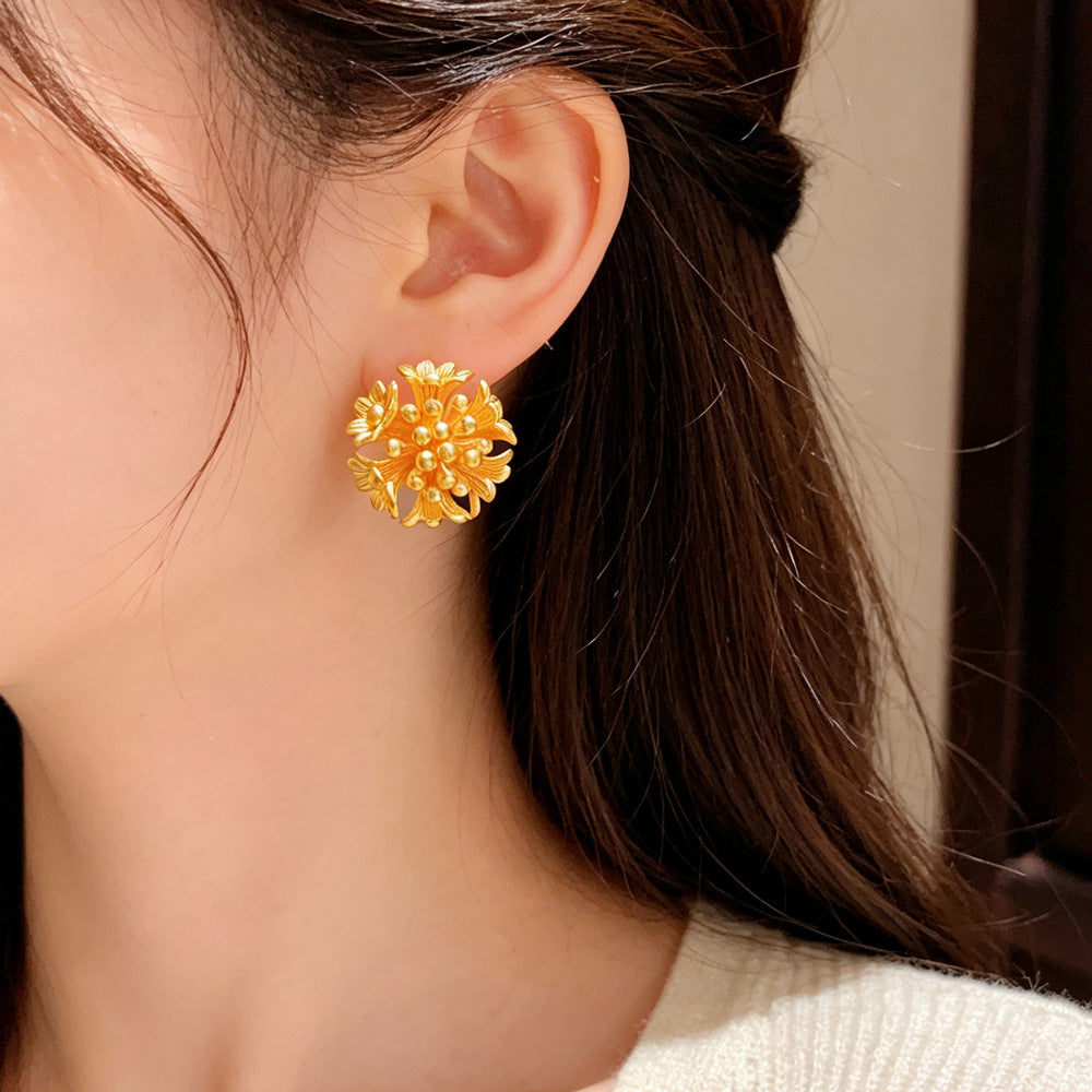 Eaioncol Matte Gold Flower Stud Earrings 14K Gold Plated