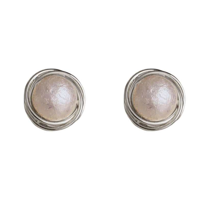 14K Gold Metal-Wrapped Cotton Pearl Stud Earrings – Elegant Design