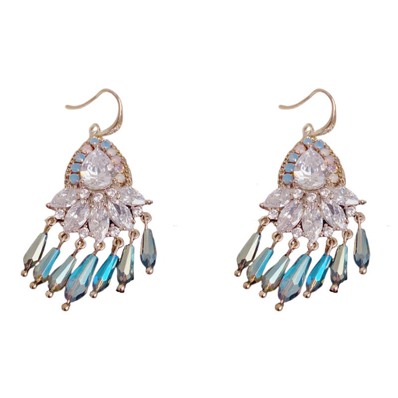 Handcrafted Zircon Teardrop Tassel Drop Earrings – Elegant Design