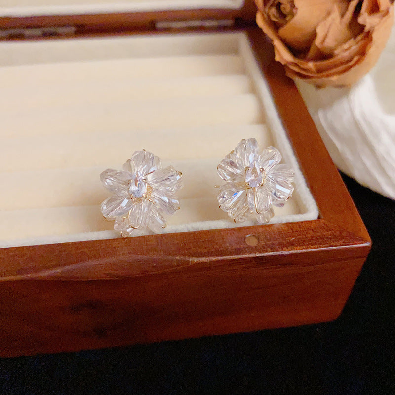 Luxury Hand-Wrapped Crystal Bead Petal Stud Earrings – Floral Design