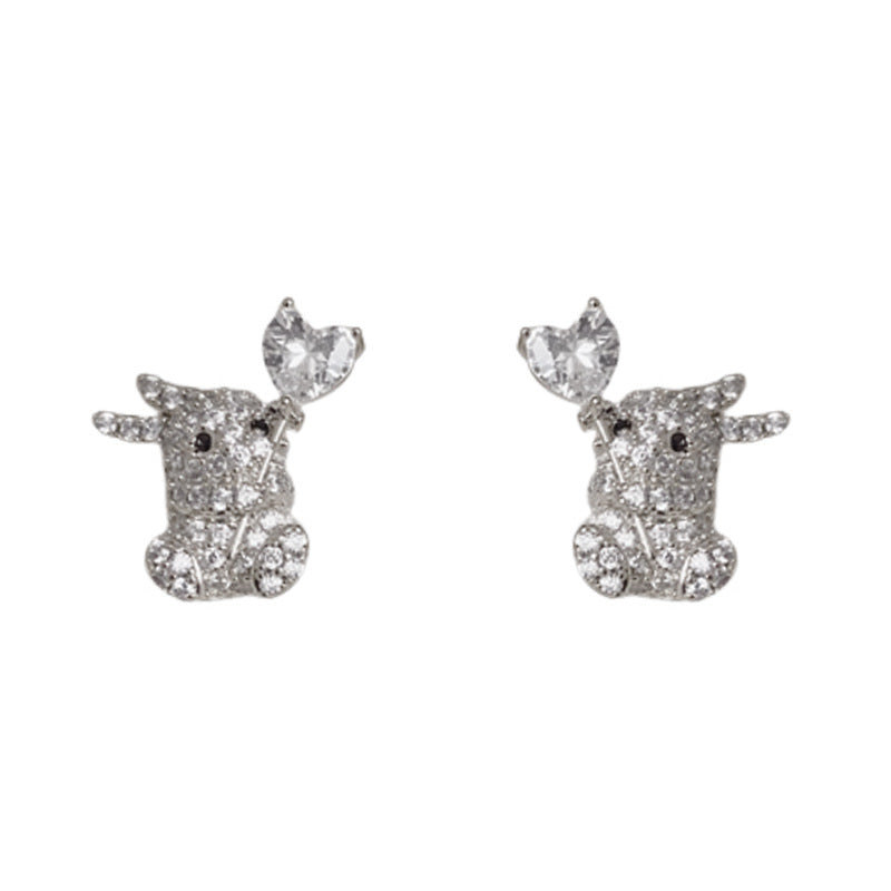 Luxury Zircon Rabbit & Heart Stud Earrings – Animal-Inspired Design