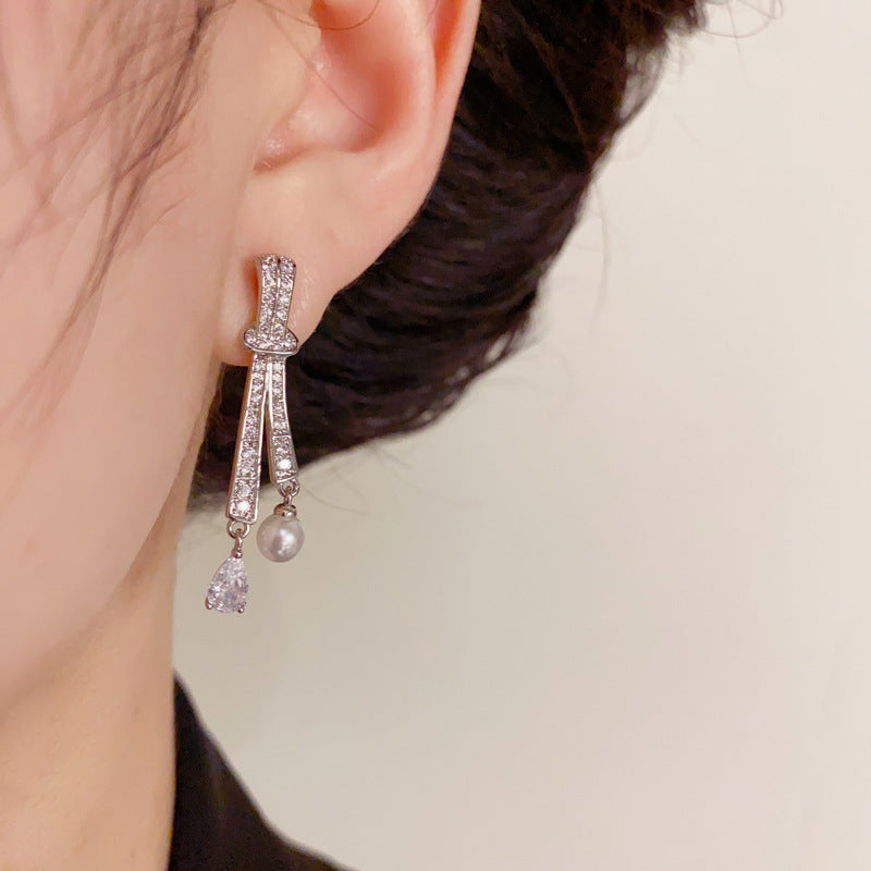 14K Gold Full Zircon Knot Teardrop Drop Earrings - Chic Elegant Design