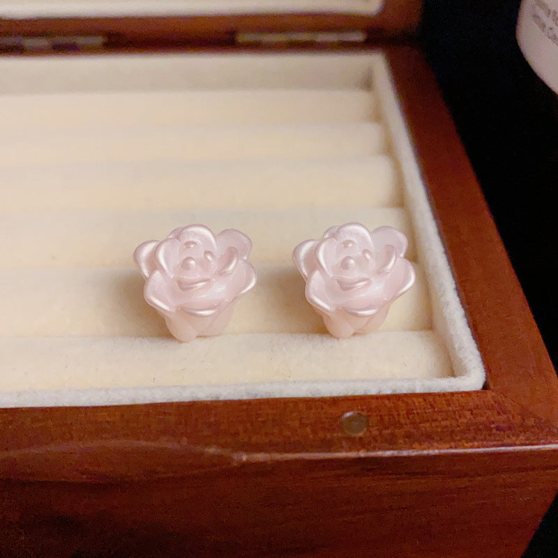 14K Gold 3D Rose Flower Stud Earrings – Sweet & Minimalist Design