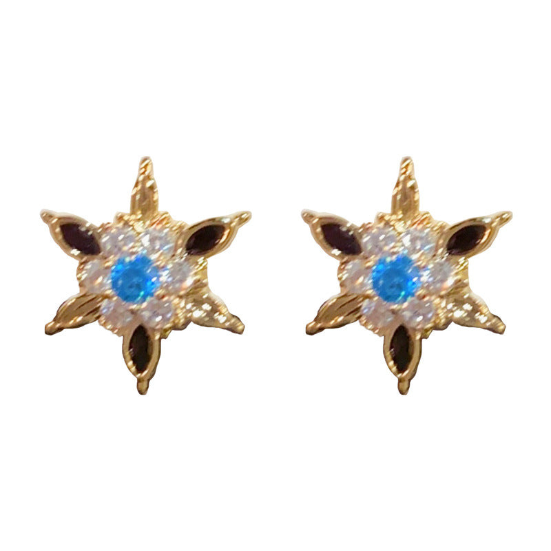 14K Gold Zircon Hexagram Stud Earrings – Minimalist Sparkle Design