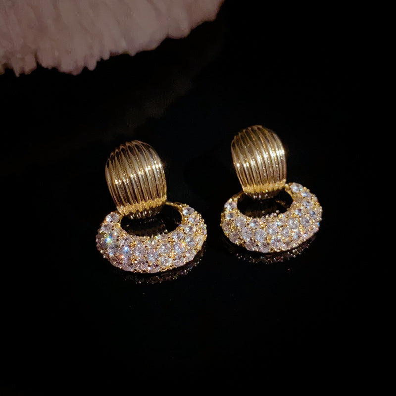 14K Gold-Plated Zircon Circle Hoop Earrings -Elegant Minimalist Design