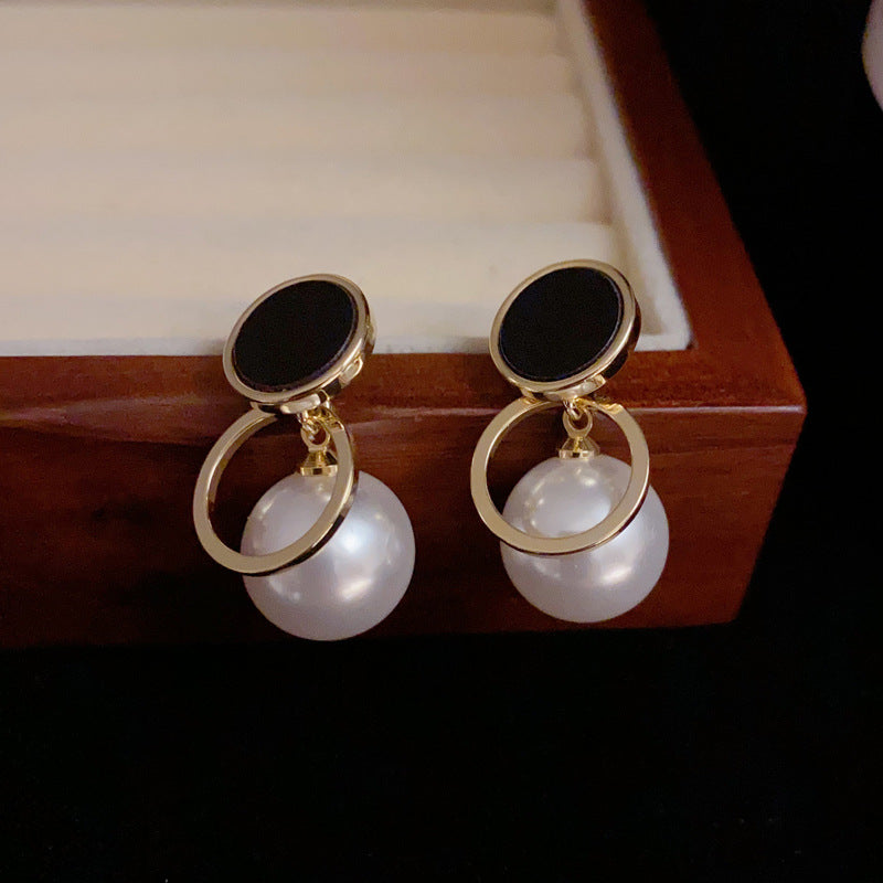 14K Gold-Plated Hollow Round Pearl Drop Earrings - Chic Vintage Design