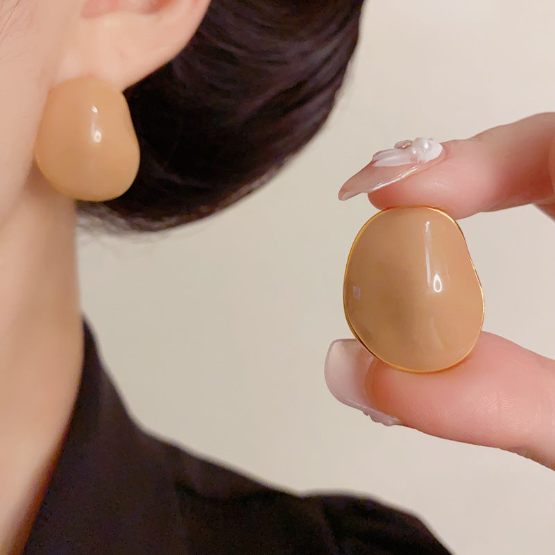 Luxury Irregular Enamel Circle Stud Earrings – French Design