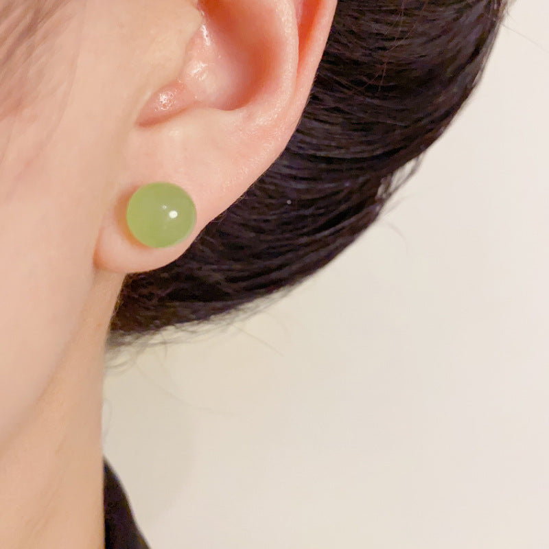 14K Gold-Plated Resin Ball Stud Earrings – Minimalist Geometric Design