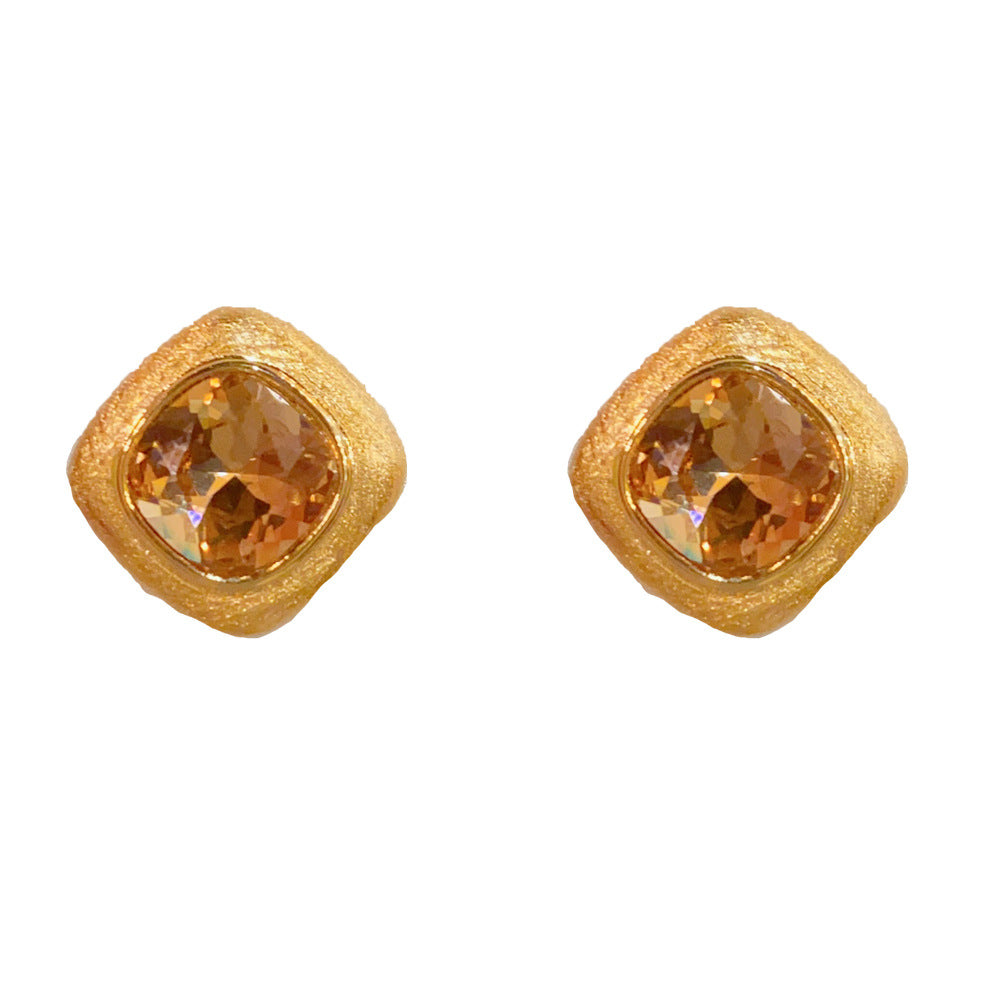 Eaioncol Brushed Rhombus Stud Earrings 14K Gold & Silver Plated