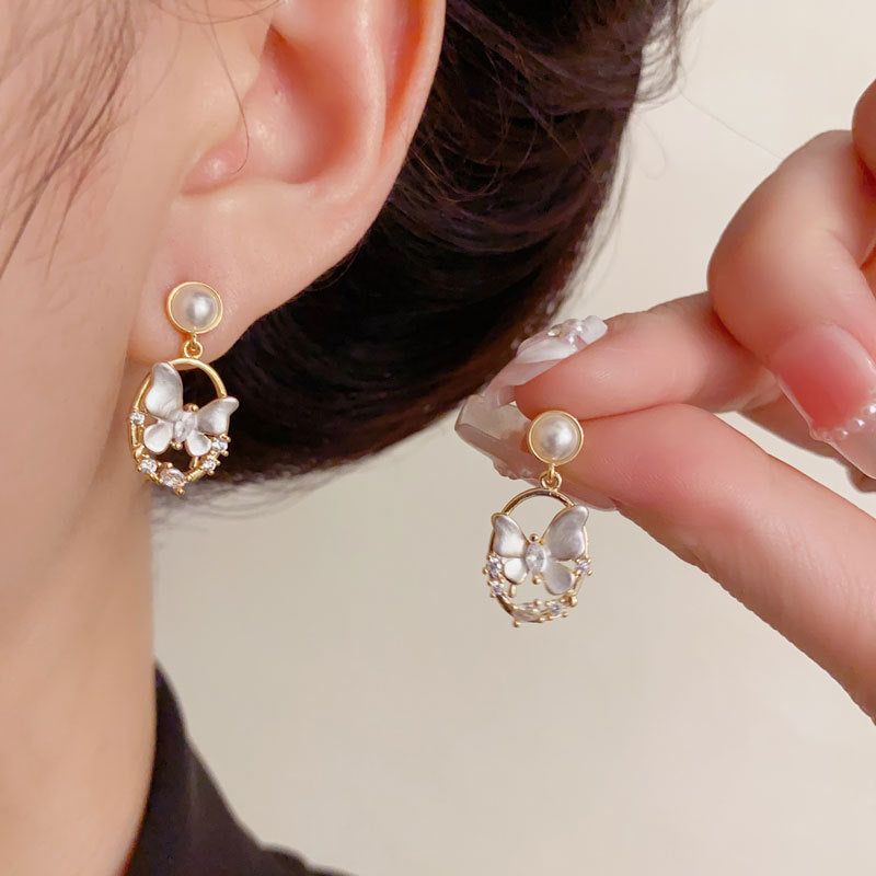 Luxury Zircon Butterfly Oval Drop Earrings – Elegant Design