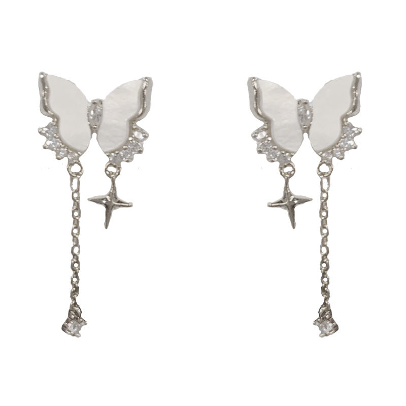 Luxury Shell Butterfly & Star Tassel Drop Earrings– S925 Silver Needle