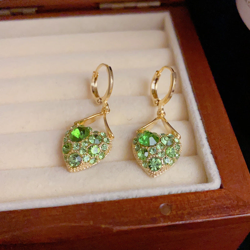 14K Gold-Plated Green Zircon Heart Tassel Earrings– Elegant Chic Style