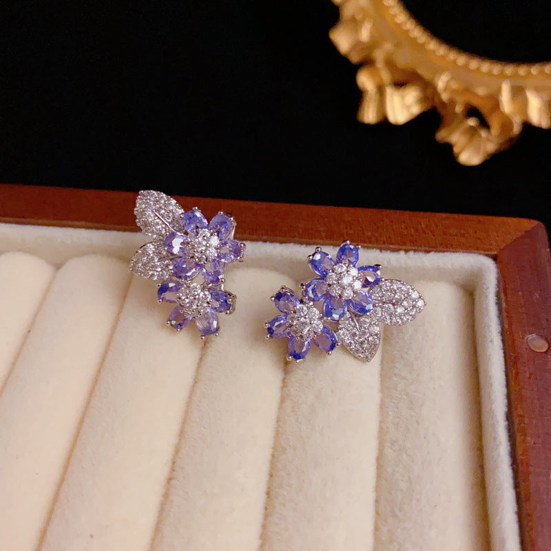 Luxury Full-Zircon Double Petal Ear Cuff Gold Earrings – Floral Design