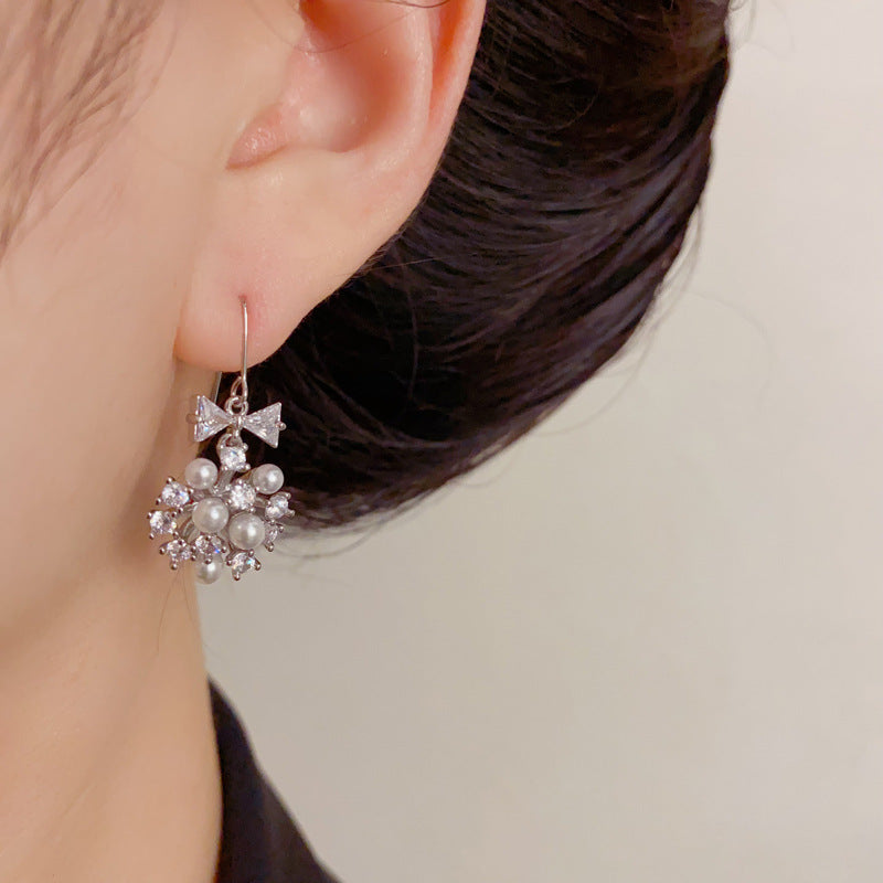 Luxury Bow Zircon Pearl Ball Drop Earrings – Elegant Design