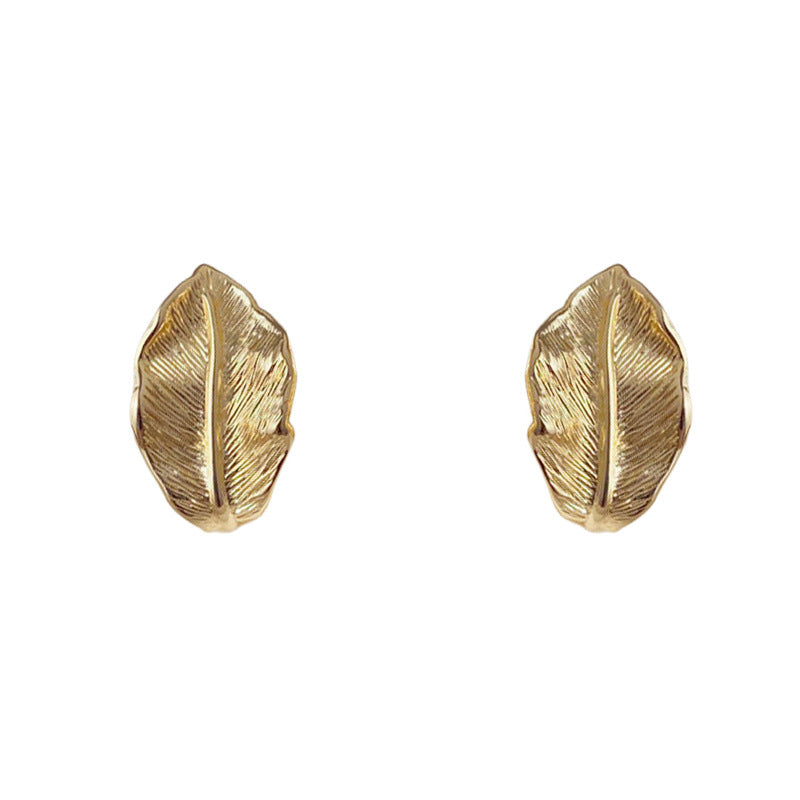 Luxury Textured Metal Leaf Stud Earrings – Elegant Design