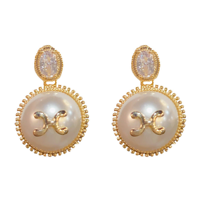 14K Gold-Plated Pearl Double-C Drop Earrings – Chic & Elegant Design