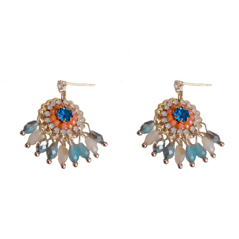 Luxury Zircon Round Crystal Tassel Drop Earrings – Geometric Design