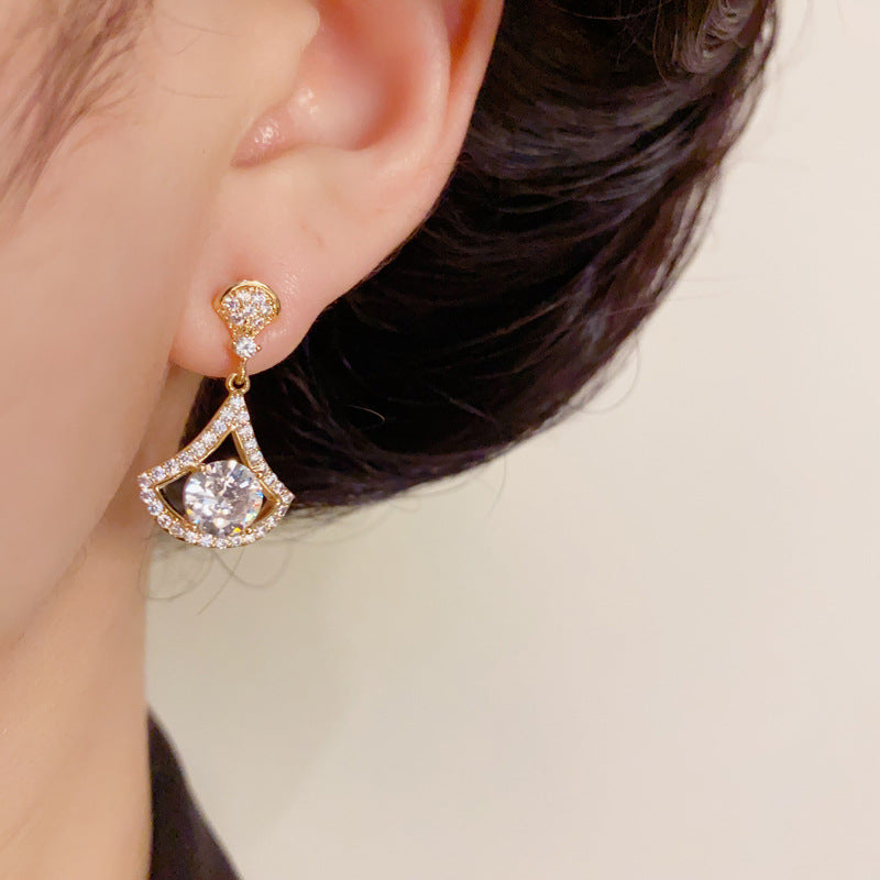 14K Gold Full Rhinestone Dress Drop Earrings – Elegant Chic Design