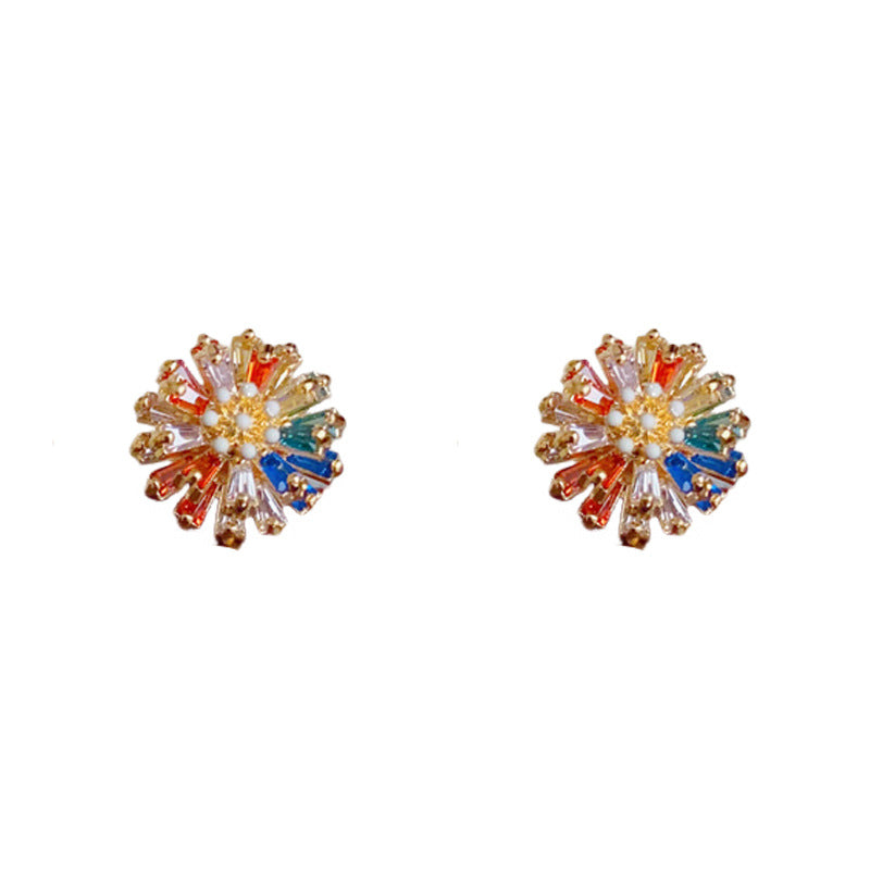 Luxury Colorful Zircon Daisy Stud Gold Earrings– Elegant Floral Design