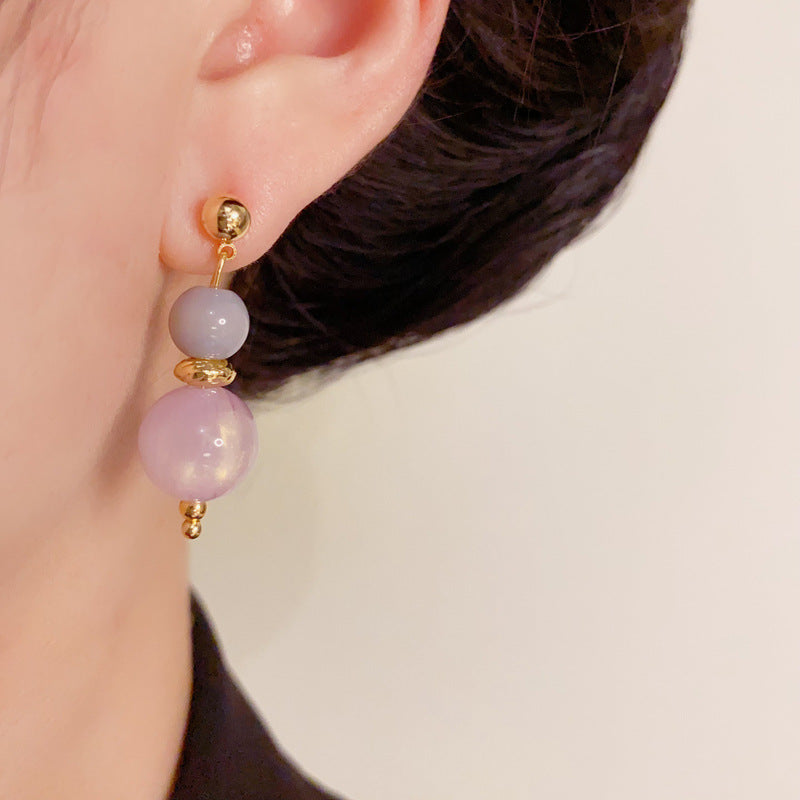 Luxury Colorblock Natural Stone & Resin Bead Earrings – Elegant Design