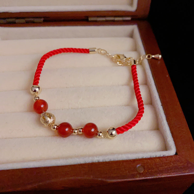 14K Gold-Plated Red Crystal Bead Bracelet - Zodiac Year Elegance