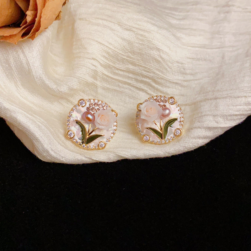 Luxury Handcrafted Freshwater Pearl &3D Flower Earrings– Floral Design