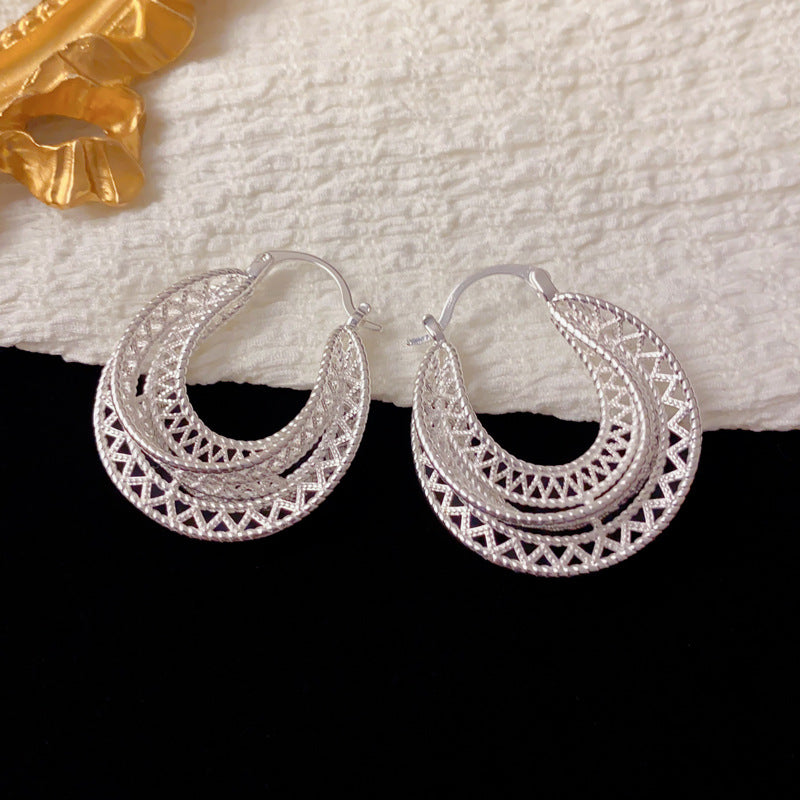 Luxury Thick Silver Geometric Hoop Earrings – Elegant Design