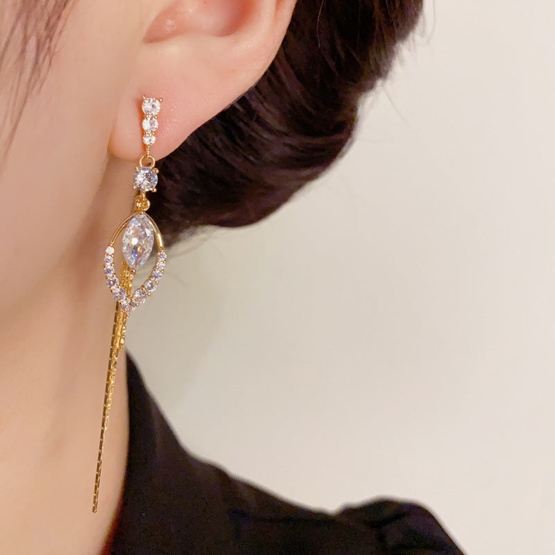 14K Gold-Plated Zircon Waterdrop Long Tassel Earrings - Elegant & Chic