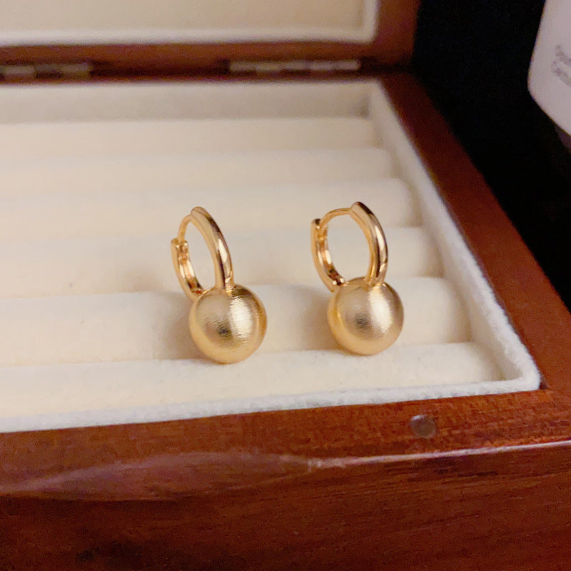 18K Gold Brushed Metal Ball Earrings – Minimalist Cold-Tone Style