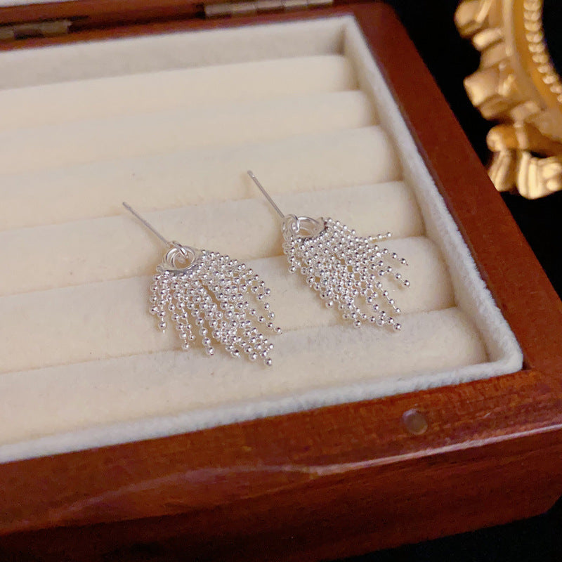 Luxury Metal Bead Tassel Drop Earrings – Elegant Geometric Design