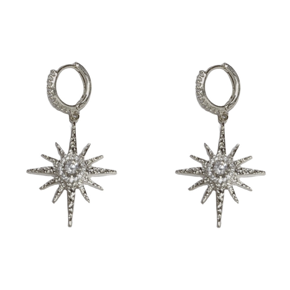 Eaioncol Star CZ Tassel Hoop Earrings 14K Gold Plated Silver