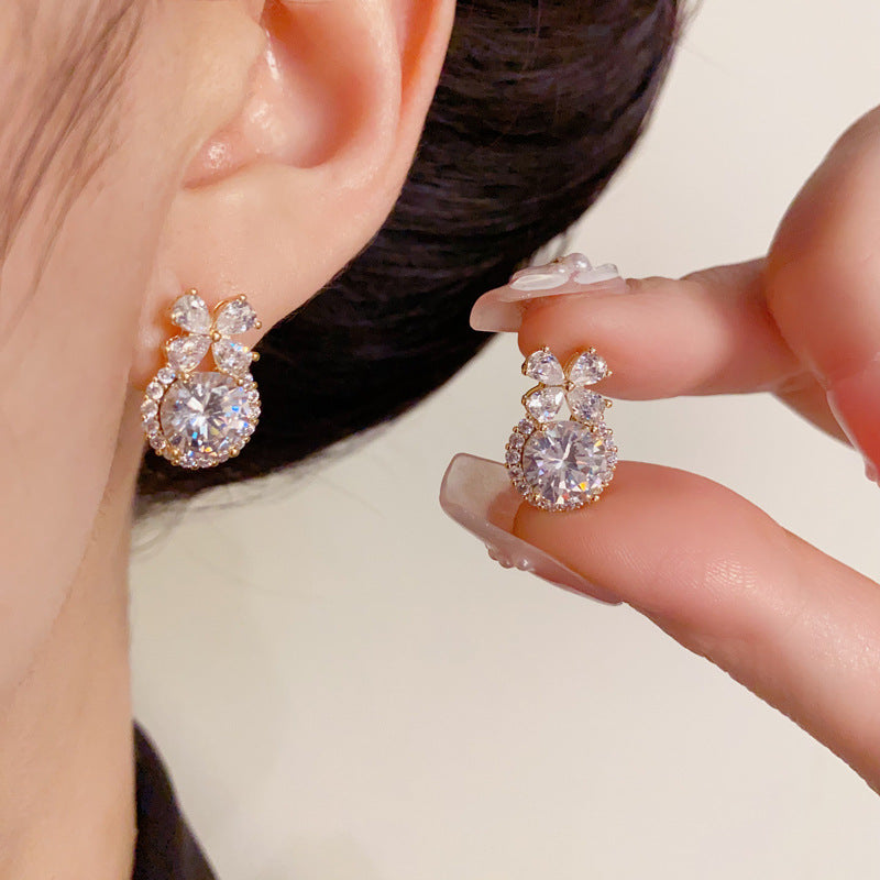 14K Gold-Plated Zircon Bow Circle Stud Earrings– Chic Sparkling Design