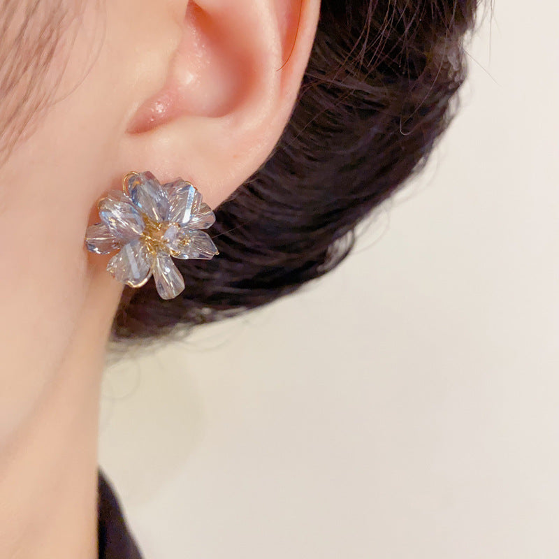 Luxury Hand-Wrapped Crystal Bead Petal Stud Earrings – Floral Design
