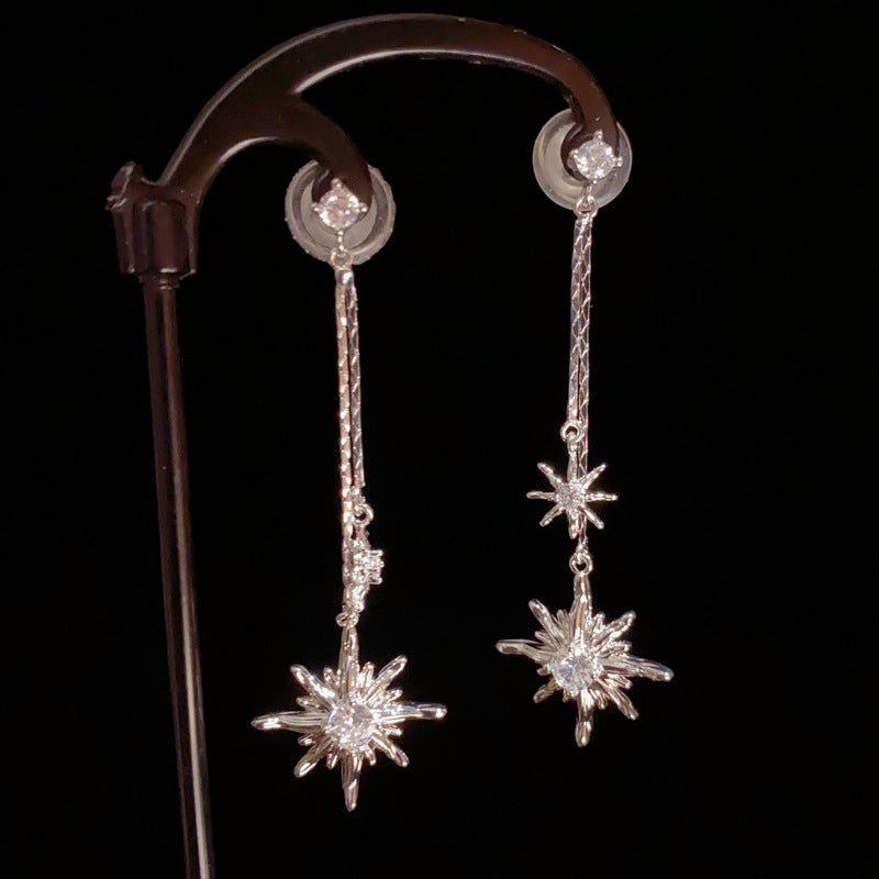 14K Gold Zircon Star Tassel Drop Earring - Chic Elegance Design