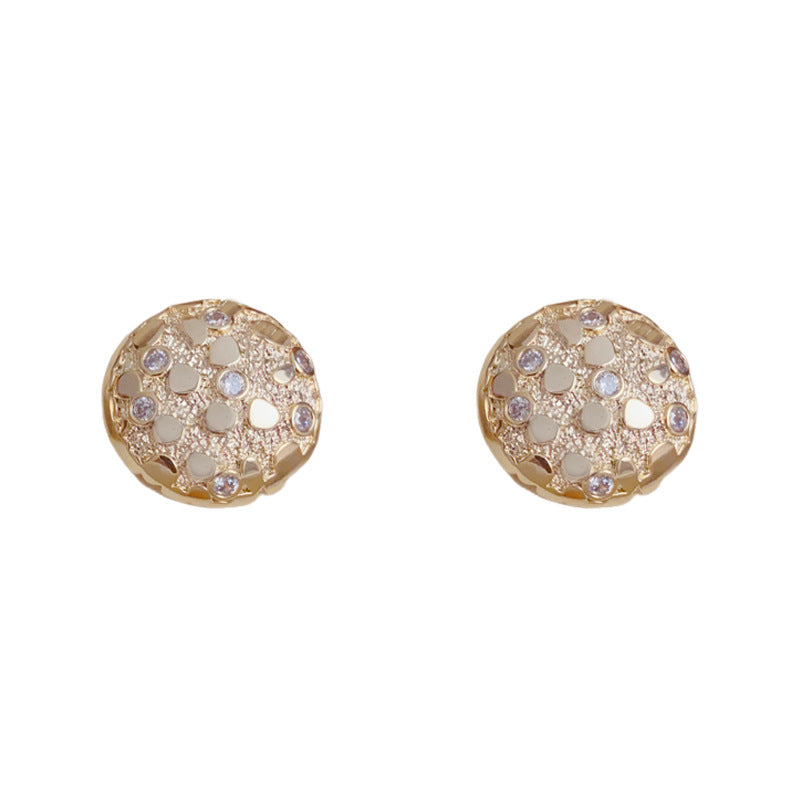 Luxury Full-Zircon Textured Round Stud Earrings – Elegant Design