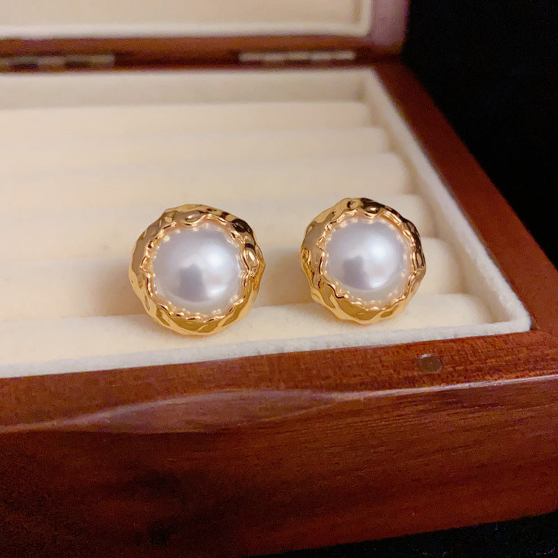 14K Gold-Plated Metal Wrapped Pearl Stud Earrings - Elegant Minimalist