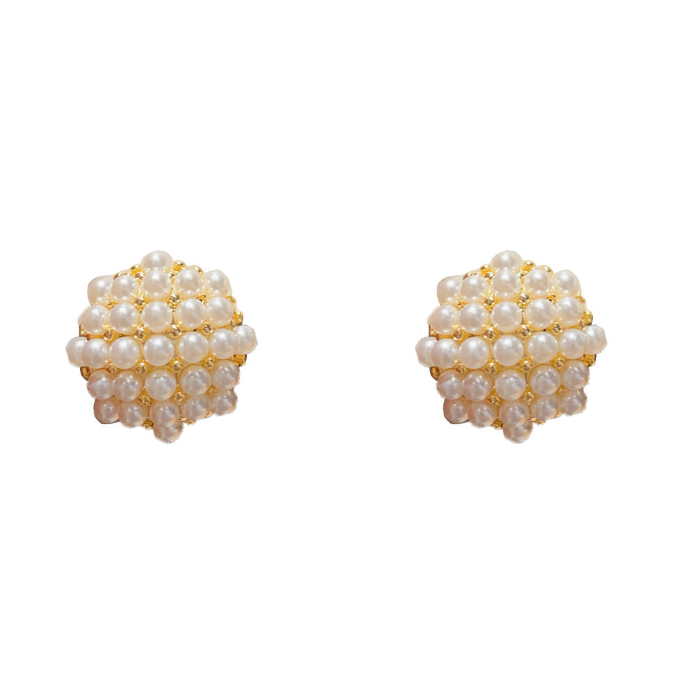 Eaioncol Circle Pearl Stud Earrings Gold