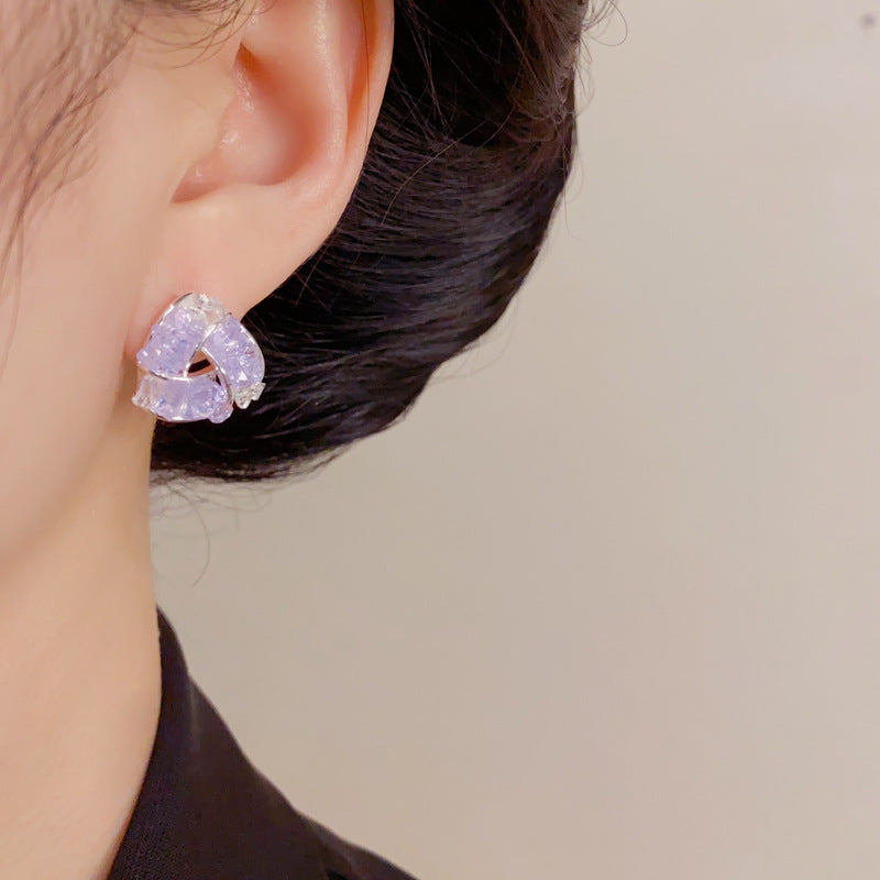 Eaioncol Cutout Triangle Crystal Stud Earrings Purple