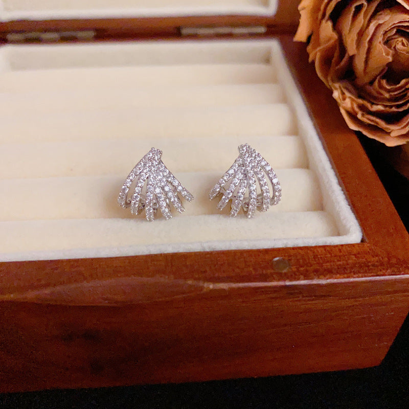 Luxury Zircon Arc S925 Silver Needle Stud Earrings – Elegant Design