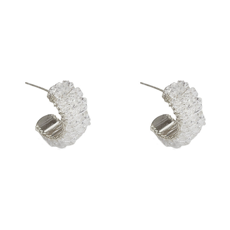 Luxury Crystal C-Shape Hoop Earrings – Elegant Minimalist Design
