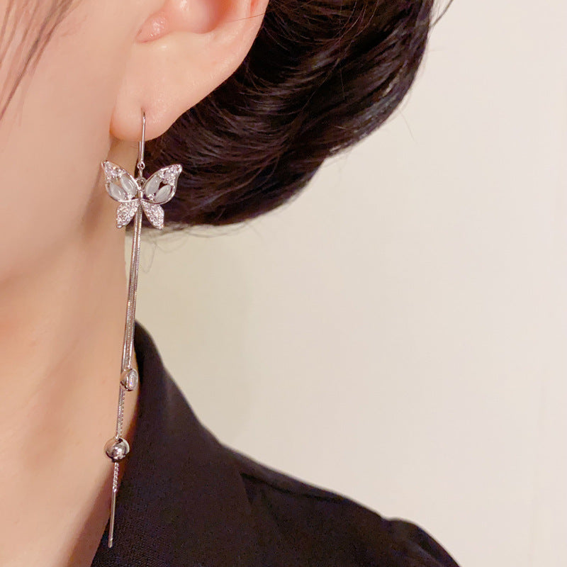 Elegant Zircon Butterfly Tassel Ear Thread Earrings – Animal Design