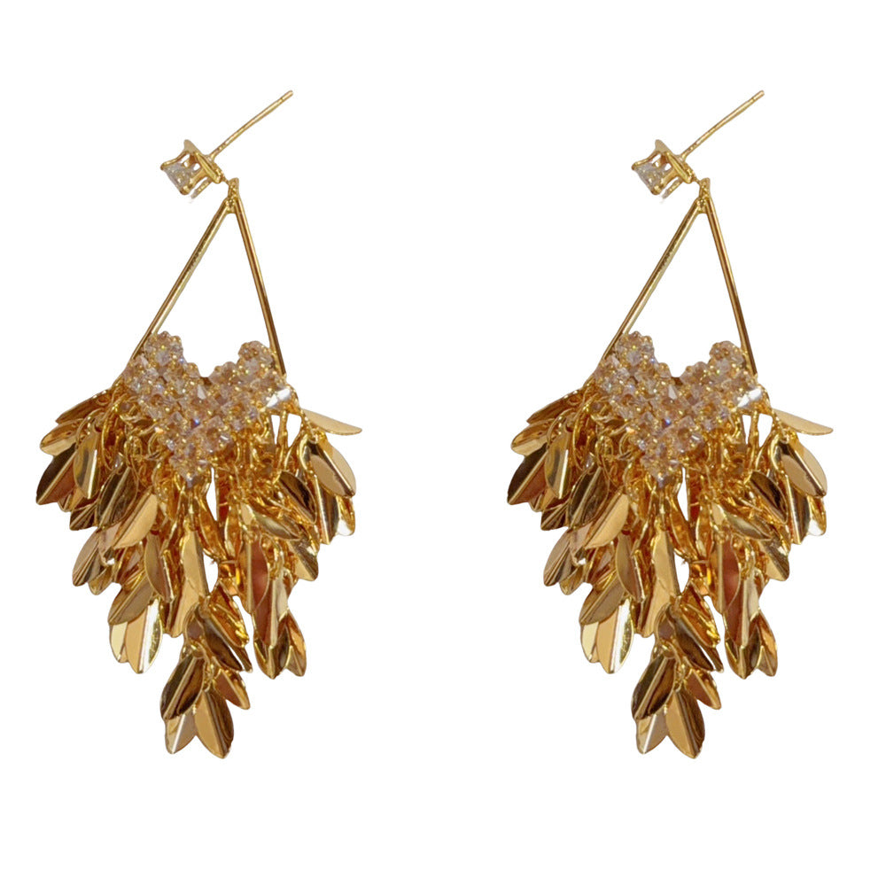 Eaioncol Wheat CZ Tassel Drop Earrings 14K Gold & Silver Plated