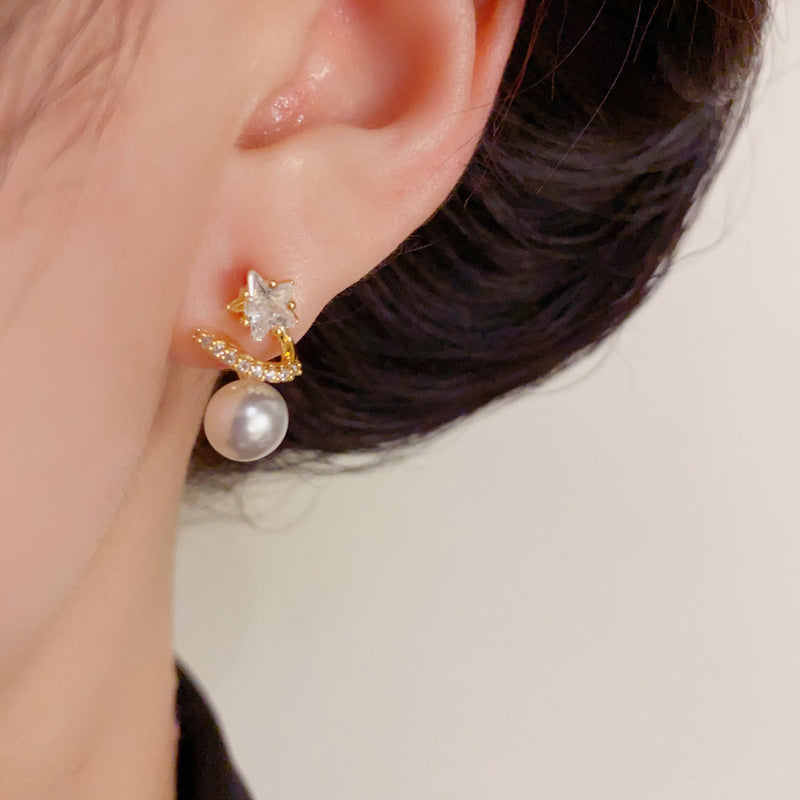 Luxury Zircon Star-Shaped & Pearl Stud Earrings – Elegant Design