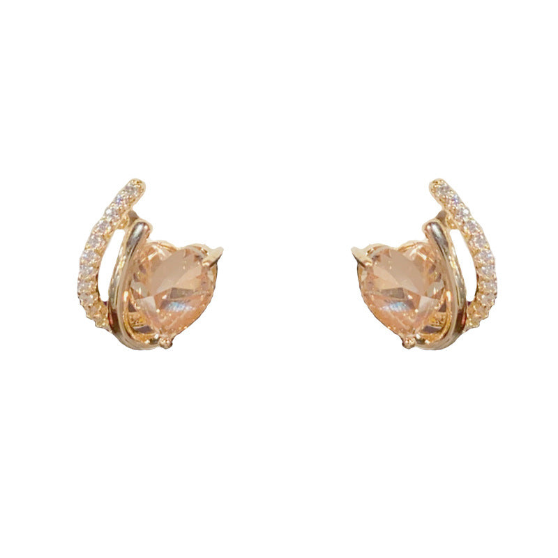 Luxury Zircon Geometric Heart Stud Earrings – Elegant Design
