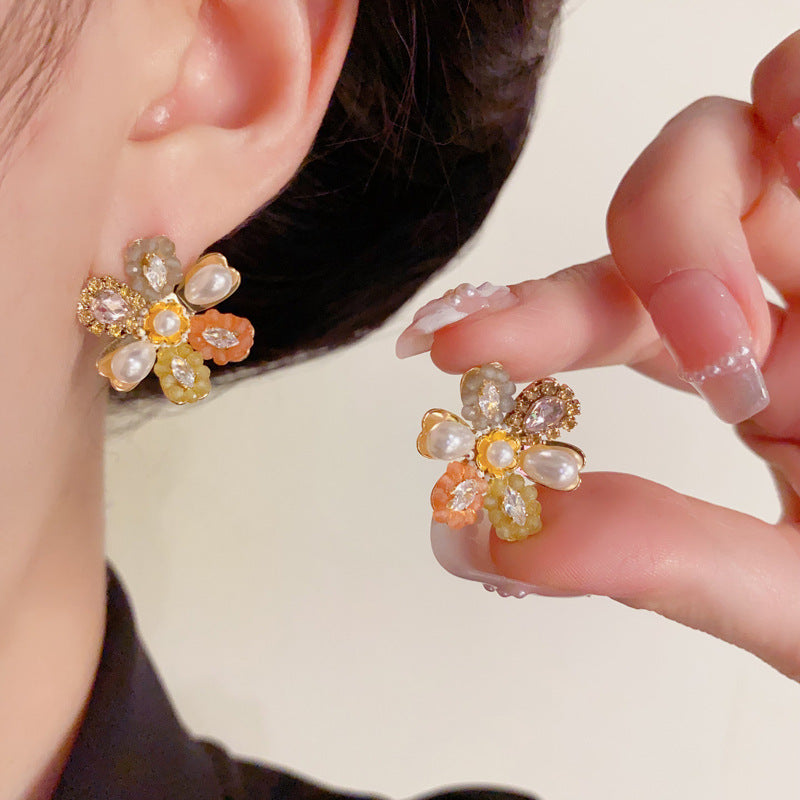 Elegant Handcrafted Colorful Petal Stud Gold Earrings – Floral Design