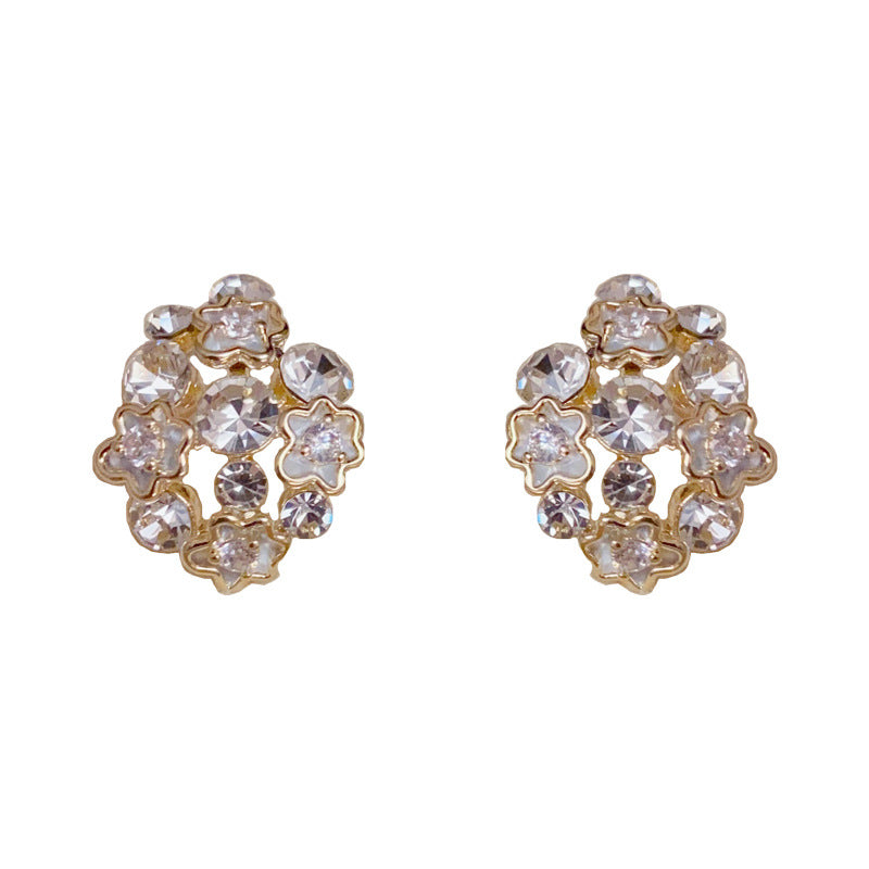14K Gold-Plated Diamond-Studded Hollow Flower Earrings -Vintage Design