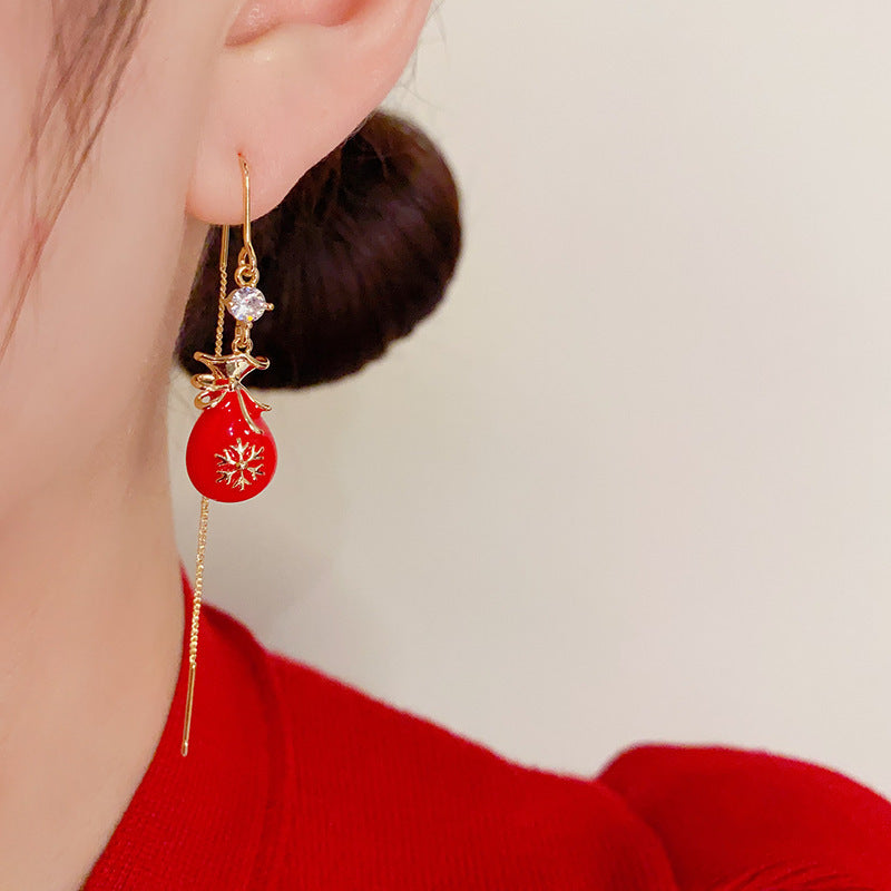 14K Gold-Plated Red Fortune Bag Long Tassel Earrings - Chic & Elegant