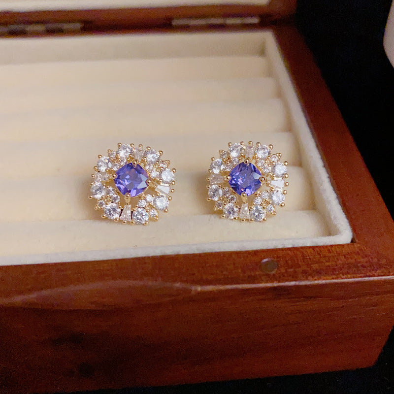 14K Gold Purple Geometric Zircon Stud Earrings– Chic & Sparkling Style
