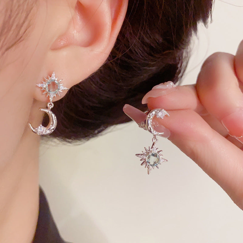 Luxury Asymmetric Star-Moon Tassel Drop Earrings – S925 Silver Needle